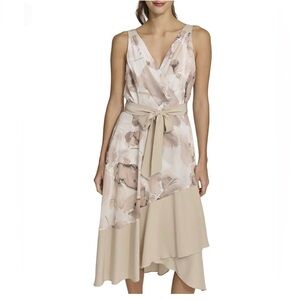 HARPER ROSE Dress Gorgeous Surplice Neckline Sheer Satin Zip Tie Belt NWT Sz 10